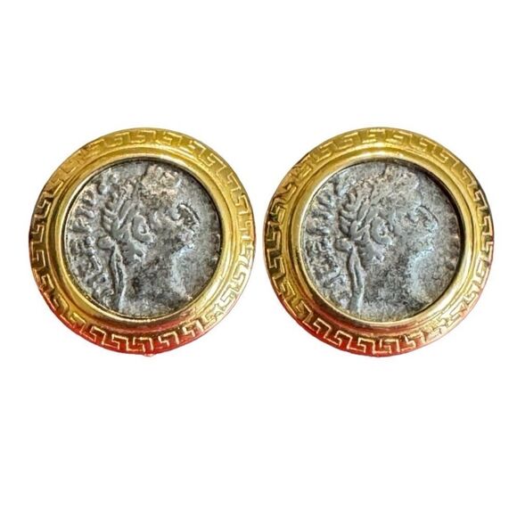 Vintage Premier Designs Gold Toned Roman Coin Clip Ons - Picture 6 of 13